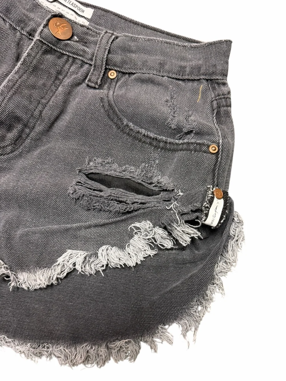 One Teaspoon Bandits Denim Shorts 24 Gray Distressed Button Fly Frayed Hem